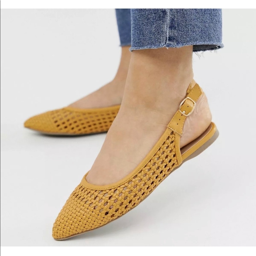 New Look Woven Slingback Shoes Yellow - Wide Fit